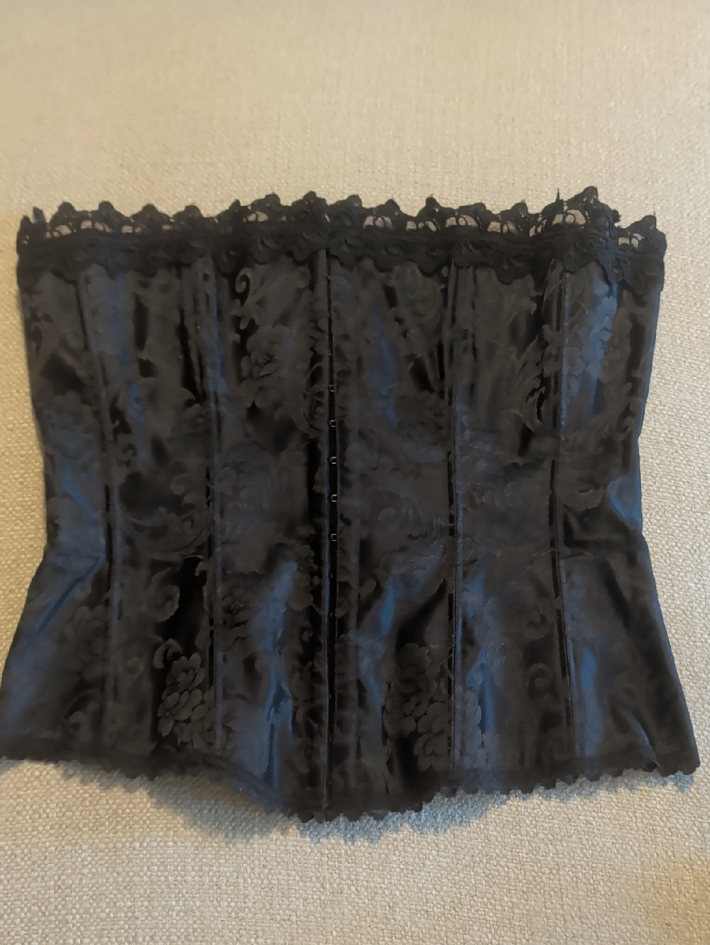 Vintage Y2K Frederick's of Hollywood Black Strapless Jacquard Corset Top